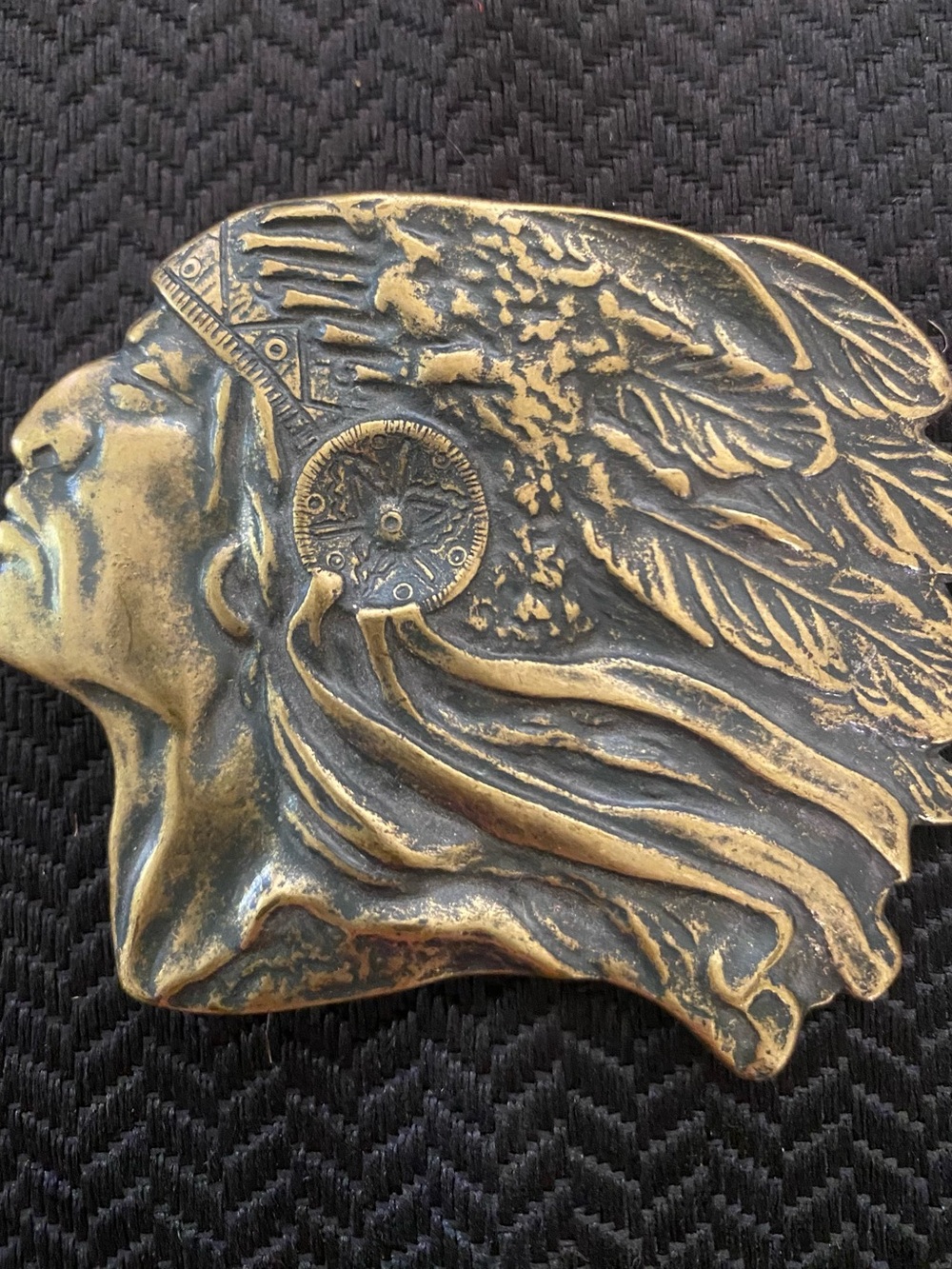 Vintage Solid Brass Native American Headdress Belt Buckle | Western Boho